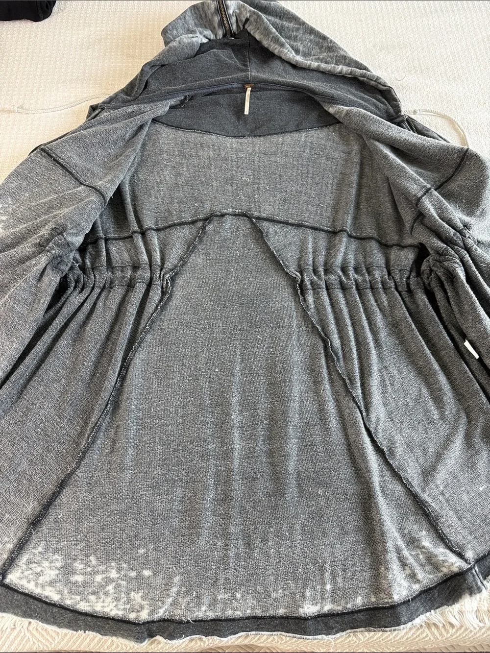 Free People zip front zip hoodie gray distressed sweatshirt size medium